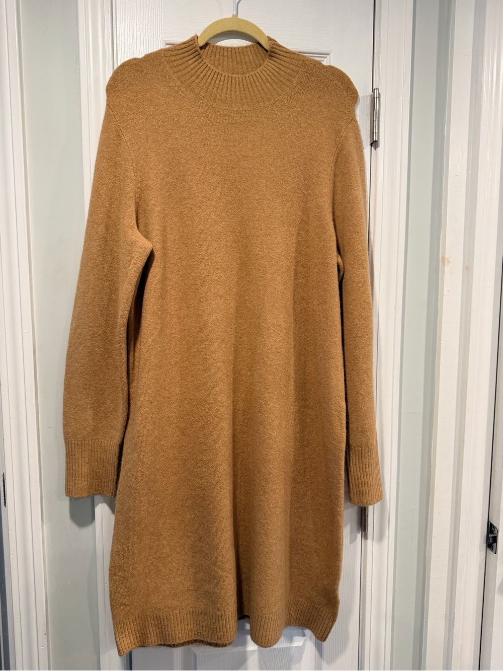 J.Crew Size XL Extra Soft Mock Neck Sweater Dress Camel Long Sleeve Cozy Knit